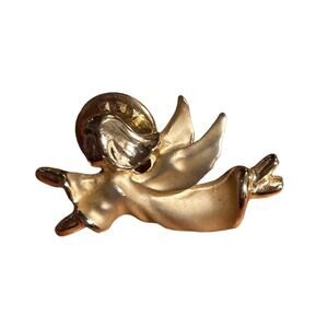 Gigio Giusti Flying Guardian Angel Lapel Pin Shiny Gold Tone Religious